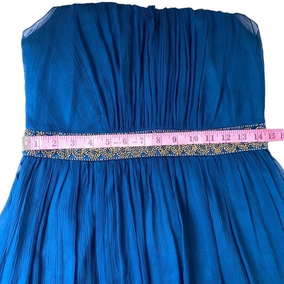 Maggy London Teal‎ Crepey 100% Silk Halter Midi Dress with Beaded Waist Sz 10 - Picture 7 of 8